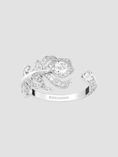 Boucheron Women's Nature Triomphante Plume De Paon 18k White Gold & 0.60 Tcw Diamond Ring In Metallic