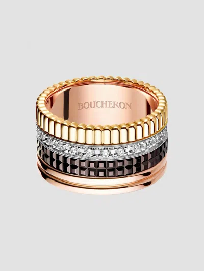 Boucheron Women's Quatre Classique L Tri-tone 18k Gold, Brown Pvd & 0.49 Tcw Diamond Ring In Multi