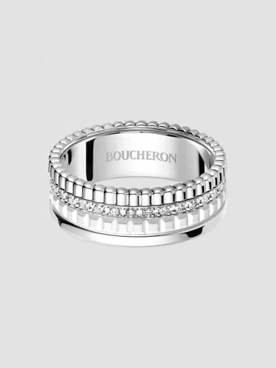 Boucheron Women's Quatre White Edition 18k White Gold, Hyceram & 0.26 Tcw Diamond Ring