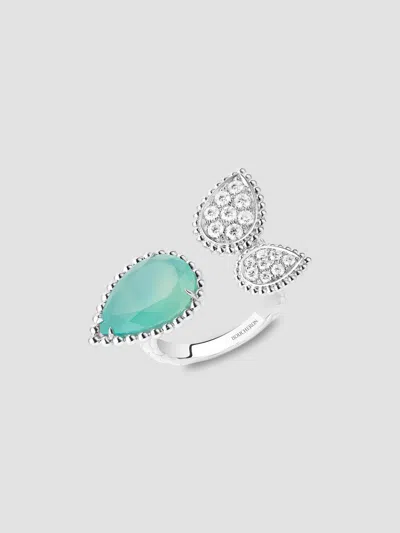 Boucheron Women's Serpent Bohème 18k White Gold, Aquaprase & Diamond 3-motif Ring