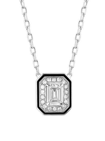 Boucheron Women's Vendôme Liseré 18k White Gold, Diamond & Black Lacquer Pendant Necklace