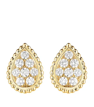 Boucheron Yellow Gold And Diamond Serpent Bohème Stud Earrings In Multi