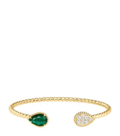 Boucheron Yellow Gold, Malachite And Diamond Two Motifs Serpent Bohème Bracelet In Green