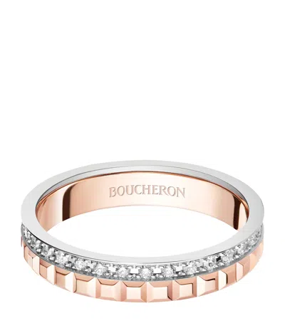 Boucheron Yellow Gold, Rose Gold And Diamond Quatre Wedding Band In Pink