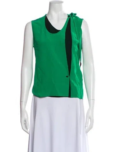Pre-owned Bouchra Jarrar Silk Scoop Neck Top In Green
