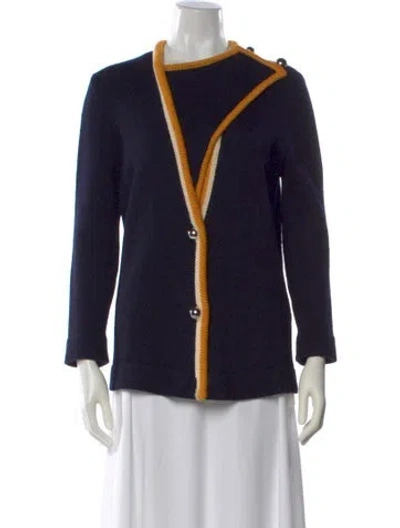 Pre-owned Bouchra Jarrar Wool Open Front Sweater In Blue