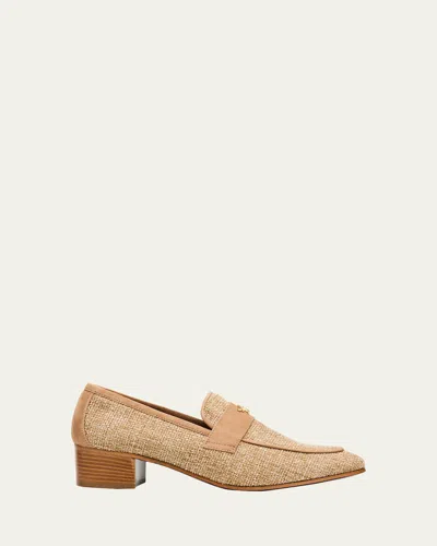 Bougeotte 35mm Raffia Block-heel Loafers In Nude