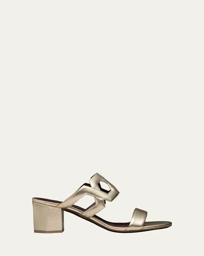 Bougeotte 55mm Metallic Link Block-heel Sandals In Silver
