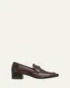 Bougeotte Brushed Leather Medallion Heeled Loafers In Brown