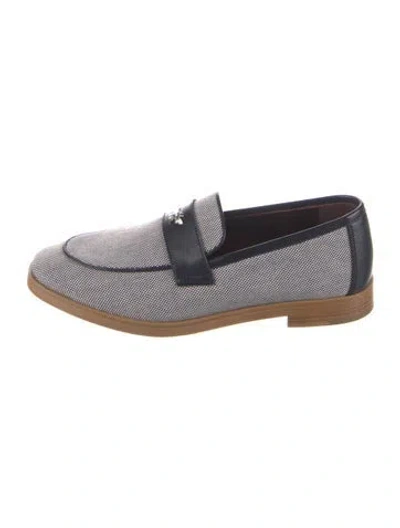 Pre-owned Bougeotte Canvas Houndstooth Print Loafers W/ Tags In Blue