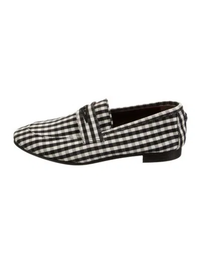 Pre-owned Bougeotte Canvas Plaid Print Loafers In White