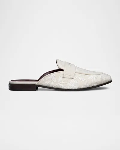 Bougeotte Embroidered Flowers Loafer Mules In White