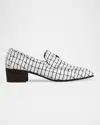 Bougeotte Flaneur Bicolor Tweed Heeled Loafers In White/black