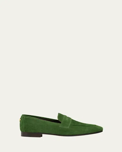Bougeotte Flaneur Suede Penny Loafers In Green
