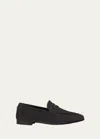 Bougeotte Flaneur Suede Shearling Penny Loafers In Dark Grey