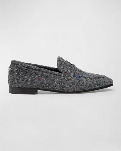 Bougeotte Flaneur Wooly Penny Loafers In Grey