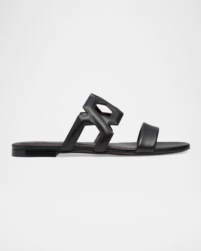 Bougeotte Leather Link Flat Slide Sandals In Black