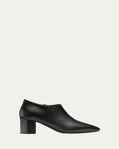 Bougeotte Leather Low Heeled Hexagon Booties In Black
