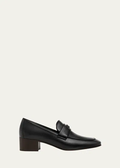 Bougeotte Leather Medallion Heeled Loafers In Black