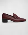 Bougeotte Leather Medallion Heeled Loafers In Bordeaux