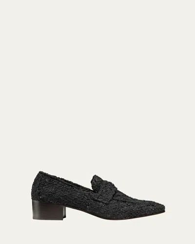 Bougeotte Lurex Tweed Heeled Flaneur Loafers In Black