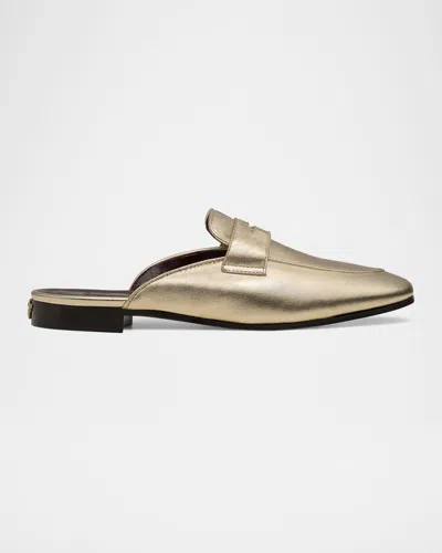 Bougeotte Metallic Leather Penny Loafer Mules In Platino