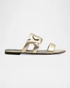 Bougeotte Metallic Link Flat Slide Sandals In Gold