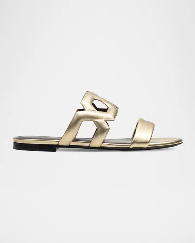 Bougeotte Metallic Link Flat Slide Sandals In Gold