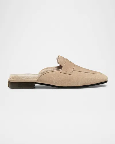 Bougeotte Palissandro Suede Shearling-lined Penny Slippers In Sand