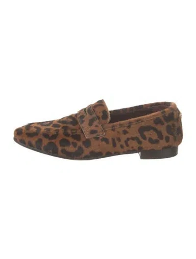 Pre-owned Bougeotte Ponyhair Animal Print Loafers In Brown