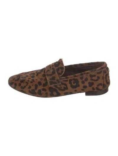 Pre-owned Bougeotte Ponyhair Animal Print Loafers In Brown
