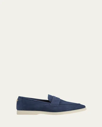 Bougeotte Sporty Suede Penny Loafers In Blue