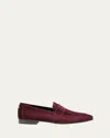 Bougeotte Suede Flaneur Penny Loafers In Burgundy