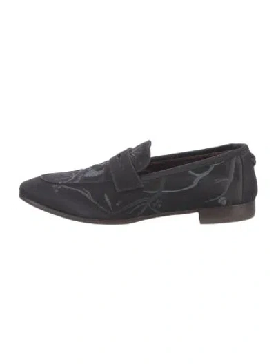 Pre-owned Bougeotte Suede Graphic Print Loafers In Black