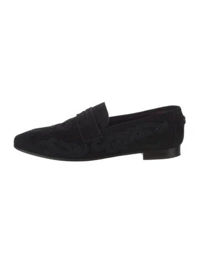 Pre-owned Bougeotte Suede Patterned Loafers In Black