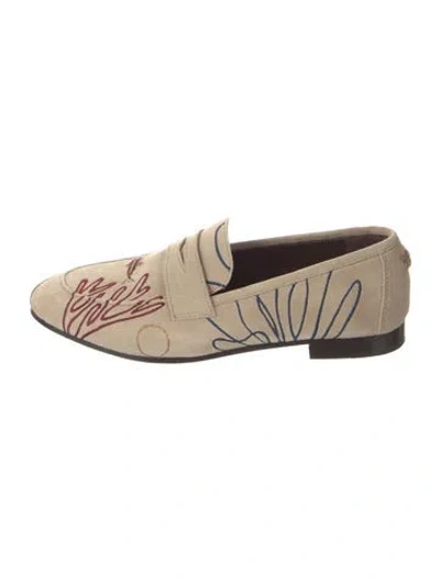 Pre-owned Bougeotte Suede Printed Loafers In Neutral