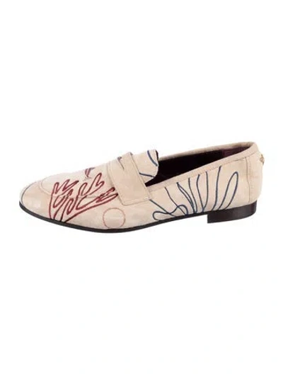Pre-owned Bougeotte Suede Printed Loafers In Neutral
