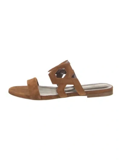 Pre-owned Bougeotte Suede Slides In Brown