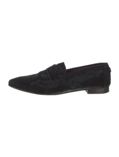 Pre-owned Bougeotte Suede Studded Accents Loafers In Black