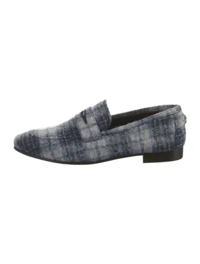 Pre-owned Bougeotte Tweed Tweed Pattern Loafers In Blue