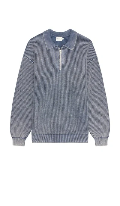 Bound Acid Washed Half Zip Knit Pullover In 藏青色