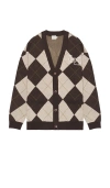 Bound Check Wool Grandad Cardigan In 棕色