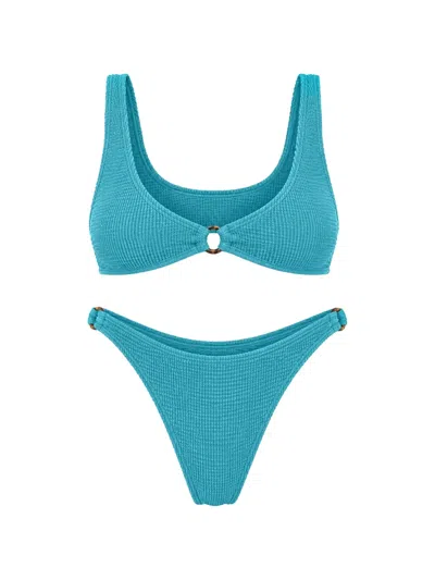 Bound Crinkled Ring-detail Bikini In Blue