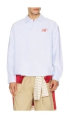 Bound Half Button Script Oxford Shirt In Blue
