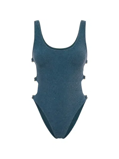 Bound Madison Ring-detail Swimsuit In Blue