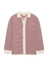 Bound Polka Retro Button Knit Sweater In Red