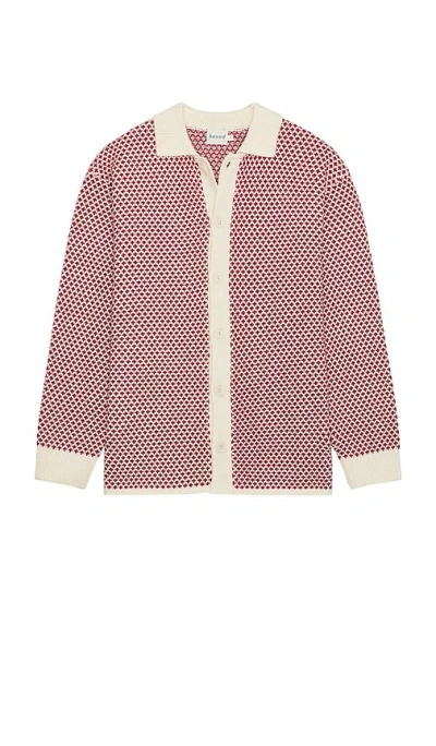 Bound Polka Retro Button Knit Sweater In Red