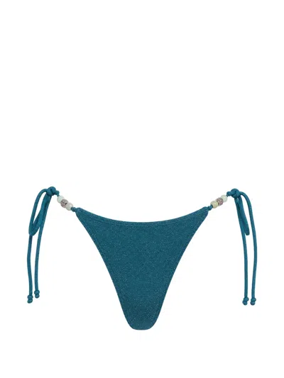 Bound Side Vista Beaded Bikini Bottoms In Blue
