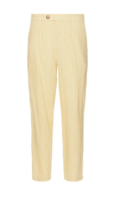 Bound Smart Pleat Linen Trousers In Yellow