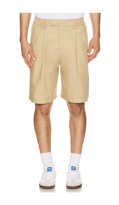 Bound Wide Pleated Cotton Short In Neutral